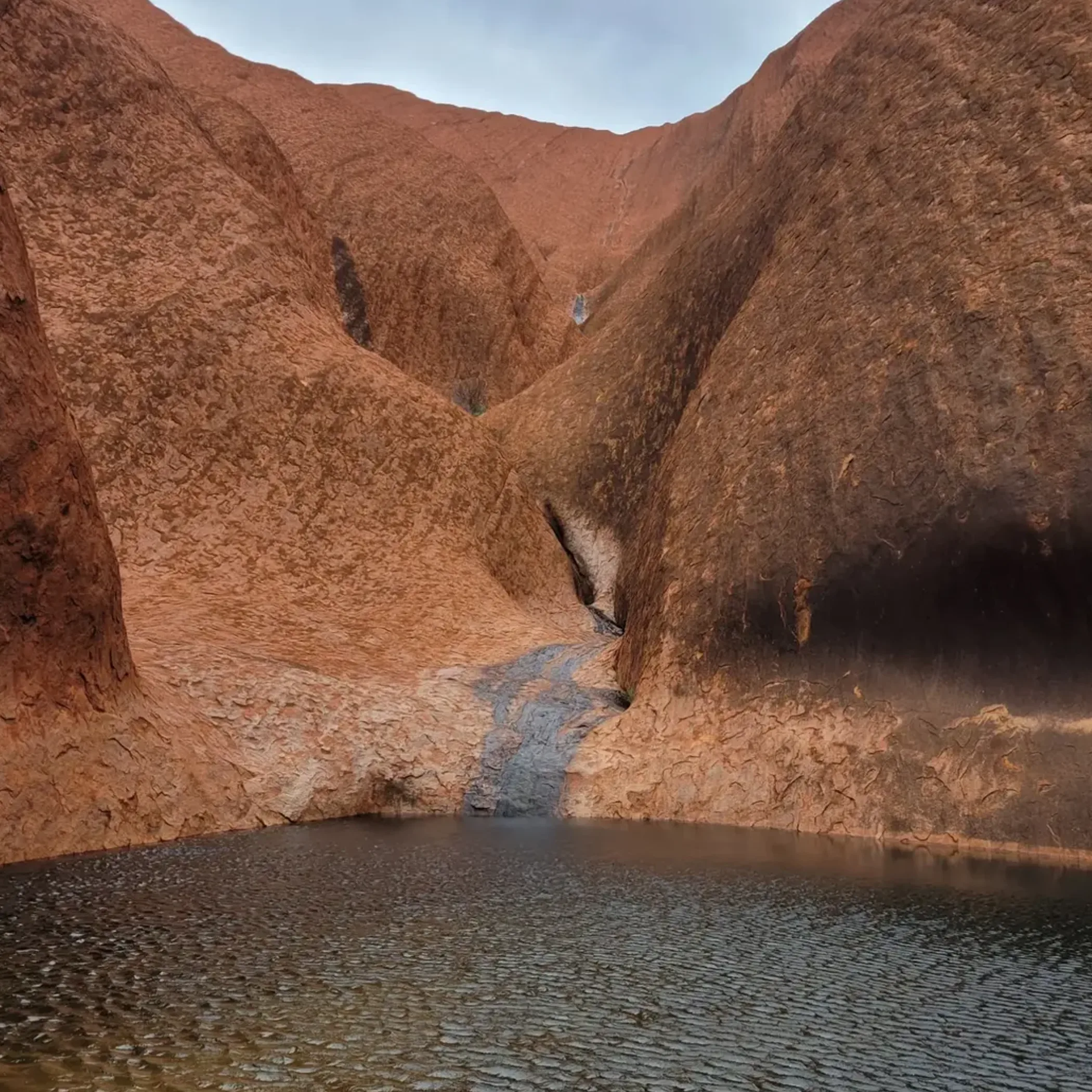 uluru rock formation with water reflection