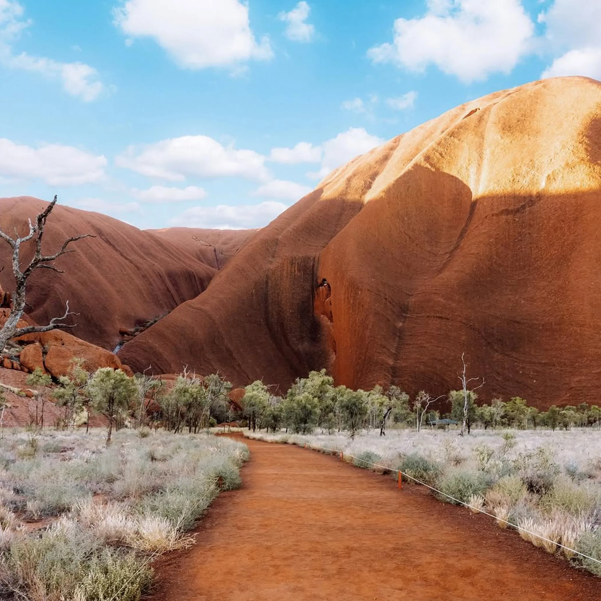 uluru rock with walking path